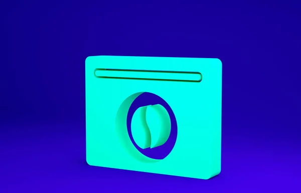 Bolsa verde de granos de café icono aislado sobre fondo azul. Concepto minimalista. 3D ilustración 3D render — Foto de Stock