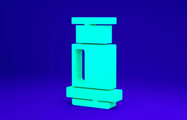 Icono del método de café Aeropress verde aislado sobre fondo azul. Dispositivo para preparar café. Concepto minimalista. 3D ilustración 3D render —  Fotos de Stock