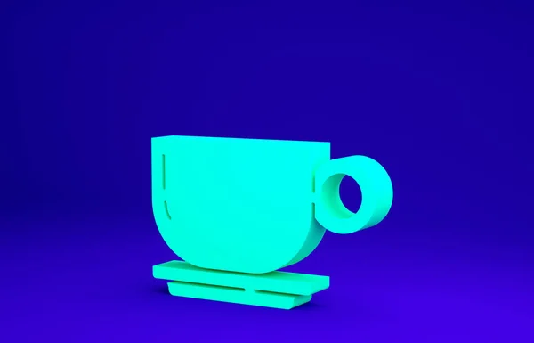 Green Coffee cup icon isolated on blue background. Tea cup. Hot drink coffee. Minimalism concept. 3d illustration 3D render