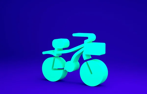 Icono de Bicicleta Verde aislado sobre fondo azul. Carrera de bicicletas. Deporte extremo. Equipamiento deportivo. Concepto minimalista. 3D ilustración 3D render —  Fotos de Stock