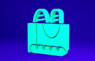 Mavi arka planda izole edilmiş yeşil Fransız ekmeği ikonu. Minimalizm kavramı. 3d illüstrasyon 3B canlandırma