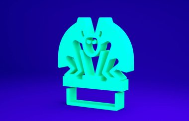 Yeşil Gargoyle, mavi arkaplanda izole edilmiş. Minimalizm kavramı. 3d illüstrasyon 3B canlandırma