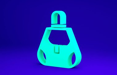 Mavi arkaplanda yeşil el çantası simgesi izole edildi. Kadın el çantası işareti. Glamour günlük bagaj sembolü. Minimalizm kavramı. 3d illüstrasyon 3B canlandırma