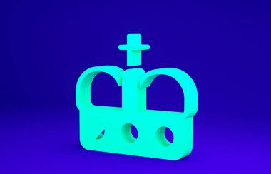 Mavi arka planda izole edilmiş İspanya ikonunun yeşil tacı. Minimalizm kavramı. 3d illüstrasyon 3B canlandırma