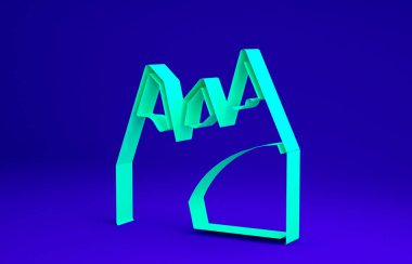 Yeşil Dağlar simgesi mavi arkaplanda izole edildi. Zaferin ya da başarının sembolü. Gol başarısı. Minimalizm kavramı. 3d illüstrasyon 3B canlandırma