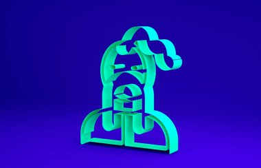 Mavi arka planda izole edilmiş yeşil Ukrayna Kazak ikonu. Minimalizm kavramı. 3d illüstrasyon 3B canlandırma