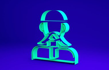 Mavi arka planda izole edilmiş yeşil Ukrayna Kazak ikonu. Minimalizm kavramı. 3d illüstrasyon 3B canlandırma