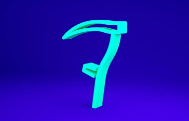 Yeşil Scythe simgesi mavi arkaplanda izole edildi. Mutlu Cadılar Bayramı Partisi. Minimalizm kavramı. 3d illüstrasyon 3B canlandırma