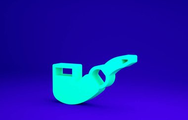 Mavi arkaplanda yeşil tüten pipo simgesi izole edildi. Tütün piposu. Minimalizm kavramı. 3d illüstrasyon 3B canlandırma