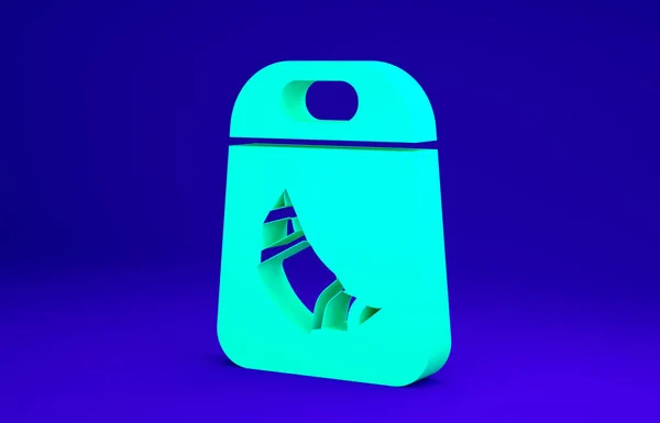 青の背景に隔離された緑のクロワッサンパッケージアイコン。最小限の概念。3Dイラスト3Dレンダリング — ストック写真
