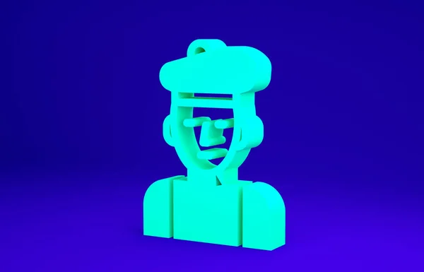 Ícone de homem francês verde isolado no fundo azul. Conceito de minimalismo. 3D ilustração 3D render — Fotografia de Stock