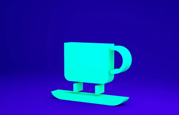 Icono de taza de café verde aislado sobre fondo azul. Taza de té. Café caliente. Concepto minimalista. 3D ilustración 3D render —  Fotos de Stock