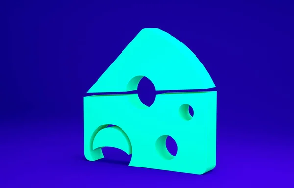 Groene kaas pictogram geïsoleerd op blauwe achtergrond. Minimalisme concept. 3d illustratie 3D renderen — Stockfoto