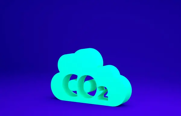 Πράσινες εκπομπές CO2 στο εικονίδιο νέφους που απομονώνονται σε μπλε φόντο. Τύπος διοξειδίου του άνθρακα, έννοια της ρύπανσης νέφους, έννοια του περιβάλλοντος. Μινιμαλιστική έννοια. 3d απεικόνιση 3D καθιστούν — Φωτογραφία Αρχείου