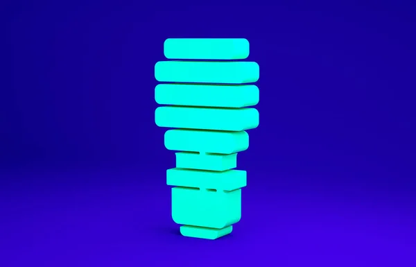 Icono de bombilla led verde aislado sobre fondo azul. Bombilla led económica iluminada. Ahorra energía lámpara. Concepto minimalista. 3D ilustración 3D render —  Fotos de Stock