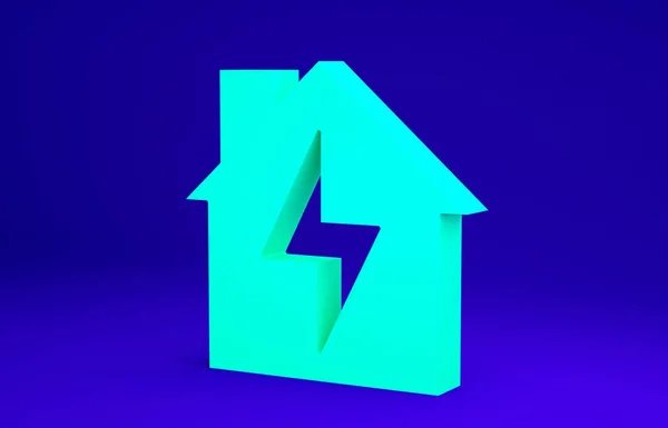 Green House y el icono del rayo aislados sobre fondo azul. Energía doméstica. Concepto minimalista. 3D ilustración 3D render — Foto de Stock