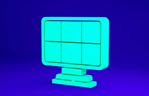 Das grüne Solarpaneel-Symbol isoliert auf blauem Hintergrund. Minimalismus-Konzept. 3D Illustration 3D Renderer — Stockfoto