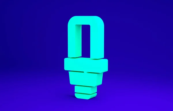 Icono de bombilla led verde aislado sobre fondo azul. Bombilla led económica iluminada. Ahorra energía lámpara. Concepto minimalista. 3D ilustración 3D render —  Fotos de Stock