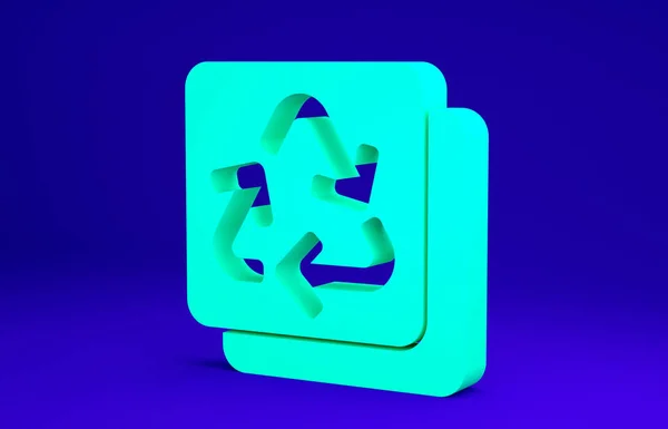 Icône symbole Recycler vert isolé sur fond bleu. Icône flèche circulaire. L'environnement recyclable devient vert. Concept de minimalisme. Illustration 3D rendu 3D — Photo