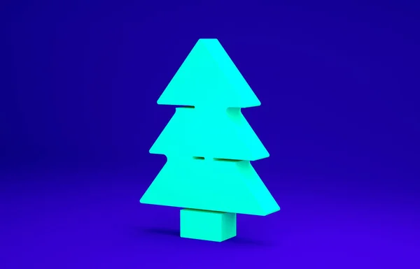 蓝色背景上孤立的绿色圣诞树图标。圣诞快乐，新年快乐。最低纲领的概念。3D渲染3D插图 — 图库照片
