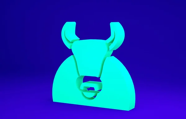 Icono Toro Verde aislado sobre fondo azul. Toro de combate español. Concepto minimalista. 3D ilustración 3D render — Foto de Stock