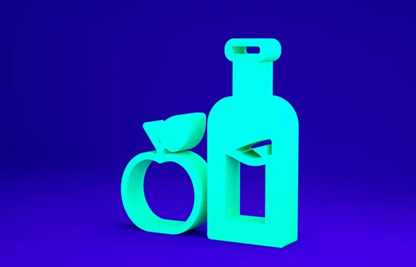 Ícone de garrafa de cidra maçã verde isolado no fundo azul. Garrafa de vidro de bebida. Conceito de minimalismo. 3D ilustração 3D render — Fotografia de Stock