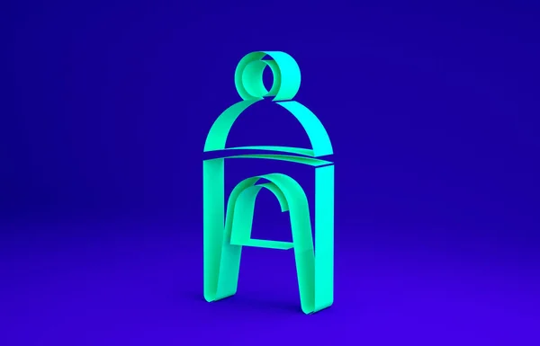 Cappello invernale icona verde isolato su sfondo blu. Concetto minimalista. Illustrazione 3d rendering 3D — Foto Stock