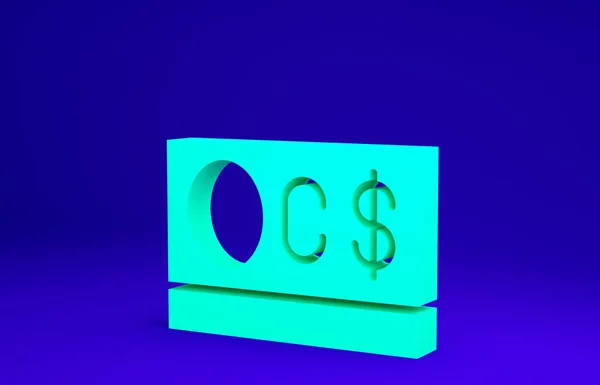 Zielony symbol waluty kanadyjskiej dolar ikona izolowane na niebieskim tle. Koncepcja minimalizmu. Ilustracja 3D 3D renderowania — Zdjęcie stockowe