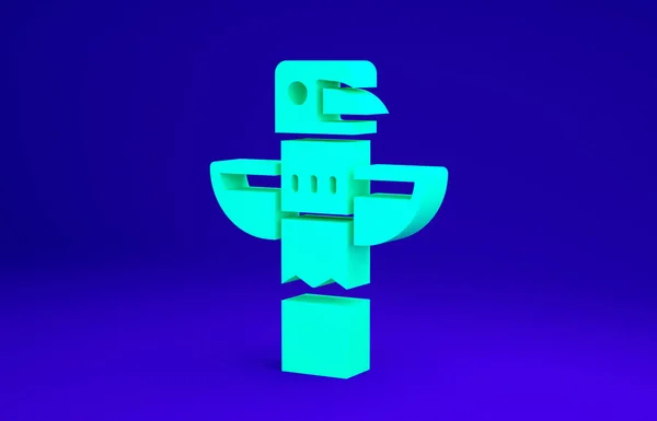 Zöld kanadai totemoszlop ikon elszigetelt kék alapon. Minimalizmus koncepció. 3d illusztráció 3D render — Stock Fotó