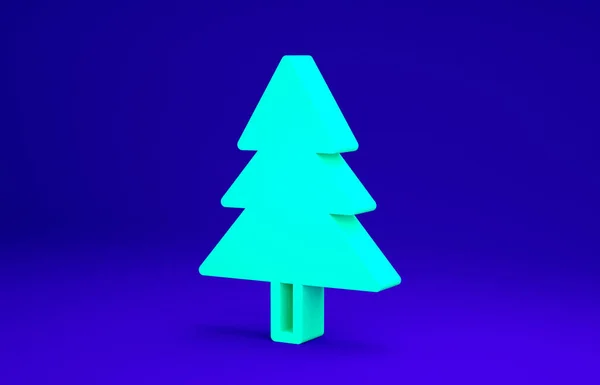 Zielona ikona choinki na niebieskim tle. Wesołych Świąt i szczęśliwego Nowego Roku. Koncepcja minimalizmu. Ilustracja 3D 3D renderowania — Zdjęcie stockowe