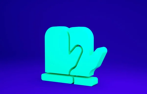 Mitten icona verde Natale isolato su sfondo blu. Concetto minimalista. Illustrazione 3d rendering 3D — Foto Stock