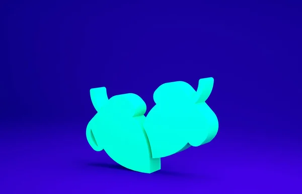 녹색 Acorn 아이콘은 파란 배경에 분리되어 있습니다. 미니멀리즘의 개념입니다. 3d 삽화 3D 렌더링 — 스톡 사진