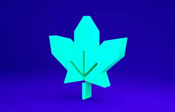 Зеленый канадский кленовый лист значок изолирован на синем фоне. Символ Канады кленовый лист. Концепция минимализма. 3D-рендеринг — стоковое фото