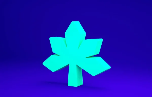 绿色栗树叶子图标孤立在蓝色的背景.最低纲领的概念。3D渲染3D插图 — 图库照片