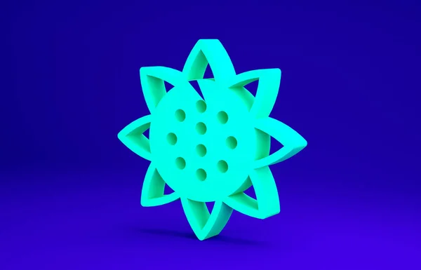 Icono de girasol verde aislado sobre fondo azul. Concepto minimalista. 3D ilustración 3D render — Foto de Stock