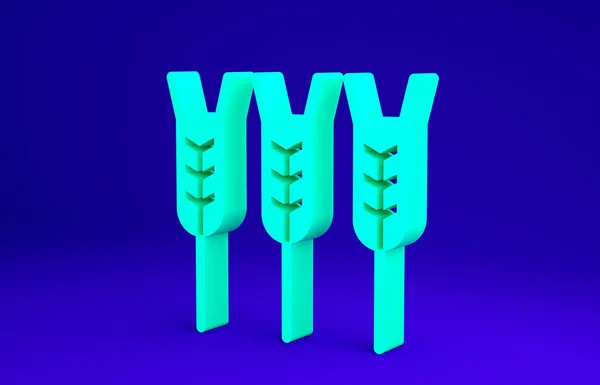 Cereales verdes con arroz, trigo, maíz, avena, centeno, cebada icono aislado sobre fondo azul. Orejas de pan de trigo símbolos. Concepto minimalista. 3D ilustración 3D render — Foto de Stock