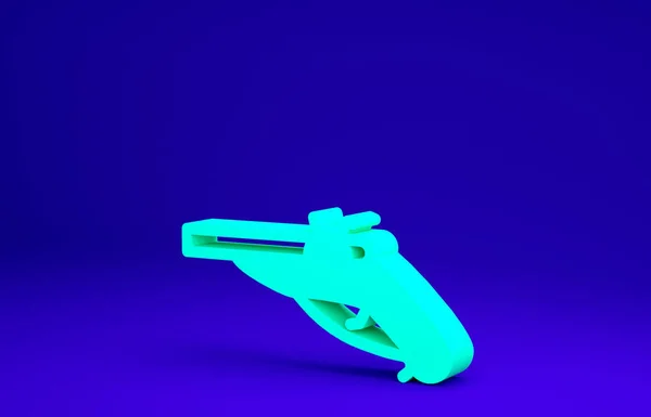 Ícone de pistolas vintage verde isolado no fundo azul. Arma antiga. Conceito de minimalismo. 3D ilustração 3D render — Fotografia de Stock