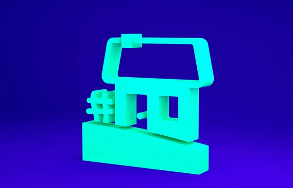 Verde Antiguo icono de la cabaña de la casa ucraniana aislado sobre fondo azul. Casa de pueblo tradicional. Concepto minimalista. 3D ilustración 3D render —  Fotos de Stock