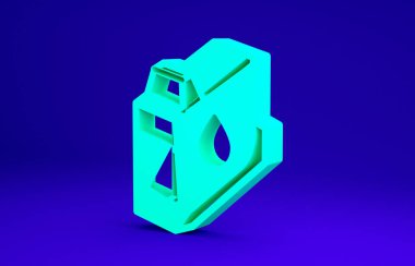 Mavi arkaplanda yeşil yazıcı mürekkep kartuşu simgesi izole edildi. Minimalizm kavramı. 3d illüstrasyon 3B canlandırma