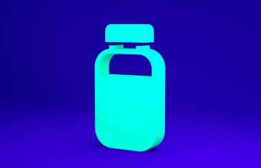 Mavi arkaplanda yeşil yazıcı mürekkep şişesi simgesi izole edildi. Minimalizm kavramı. 3d illüstrasyon 3B canlandırma