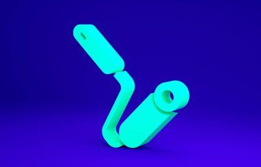 Mavi arkaplanda yeşil boya fırçası ikonu izole edildi. Minimalizm kavramı. 3d illüstrasyon 3B canlandırma