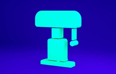 Mavi arkaplanda yeşil masa lambası simgesi izole edildi. Minimalizm kavramı. 3d illüstrasyon 3B canlandırma