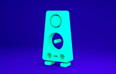 Mavi arkaplanda yeşil Stereo hoparlör simgesi izole edildi. Ses sistemi hoparlörleri. Müzik ikonu. Müzikal sütun hoparlörü. Minimalizm kavramı. 3d illüstrasyon 3B canlandırma