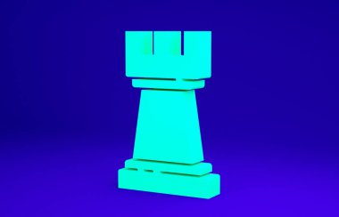 Yeşil Satranç simgesi mavi arkaplanda izole edildi. İş stratejisi. Oyun, yönetim, finans. Minimalizm kavramı. 3d illüstrasyon 3B canlandırma