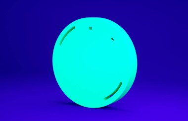 Mavi arka planda yeşil bisiklet tekerleği simgesi izole edildi. Bisiklet yarışı. Olağanüstü bir spor. Spor malzemeleri. Minimalizm kavramı. 3d illüstrasyon 3B canlandırma