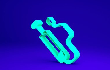 Mavi arka planda yeşil bisiklet hava pompası ikonu izole edildi. Minimalizm kavramı. 3d illüstrasyon 3B canlandırma