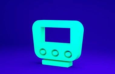 Mavi arkaplanda yeşil bisiklet hız göstergesi simgesi izole edildi. Minimalizm kavramı. 3d illüstrasyon 3B canlandırma