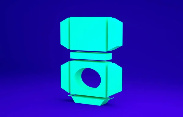 Icono de caja de cartón verde aislado sobre fondo azul. Caja, paquete, signo de paquete. Entrega y embalaje. Concepto minimalista. 3D ilustración 3D render —  Fotos de Stock