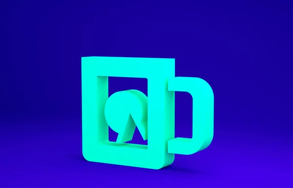 Icona tazza di caffè verde isolato su sfondo blu. Togli le impronte. Concetto minimalista. Illustrazione 3d rendering 3D — Foto Stock