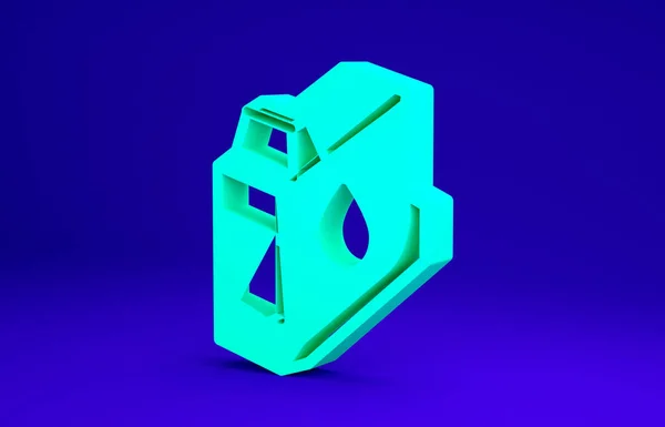 녹색 프린터 잉크 카트리지 아이콘은 파란 배경에 분리되어 있다. 미니멀리즘의 개념입니다. 3d 삽화 3D 렌더링 — 스톡 사진